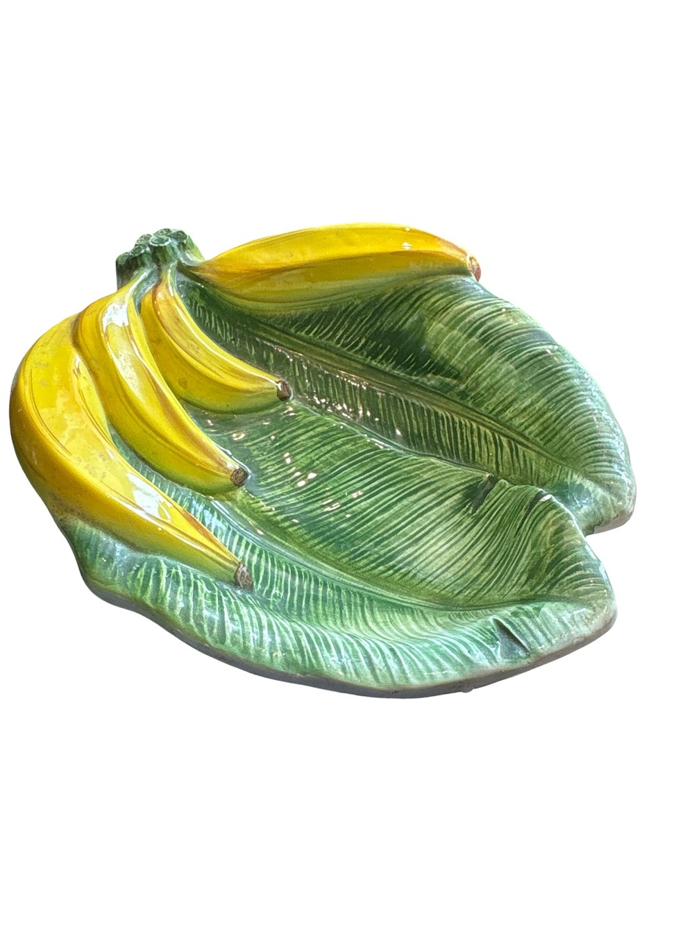 Vintage Made in Italy 🇮🇹 Banana Ceramic Serving Platter in Green and Yellow